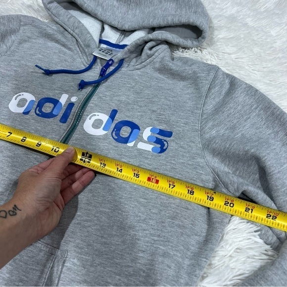 Adidas Gray & Blue Bubble logo Zip Front hooded sweatshirt jacket youth large - Picture 4 of 9